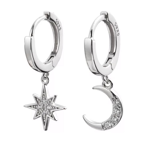 Modest Lu Jewelry - COPY - Sterling Silver Crystal Moon Star Hoop Huggie Earrings
